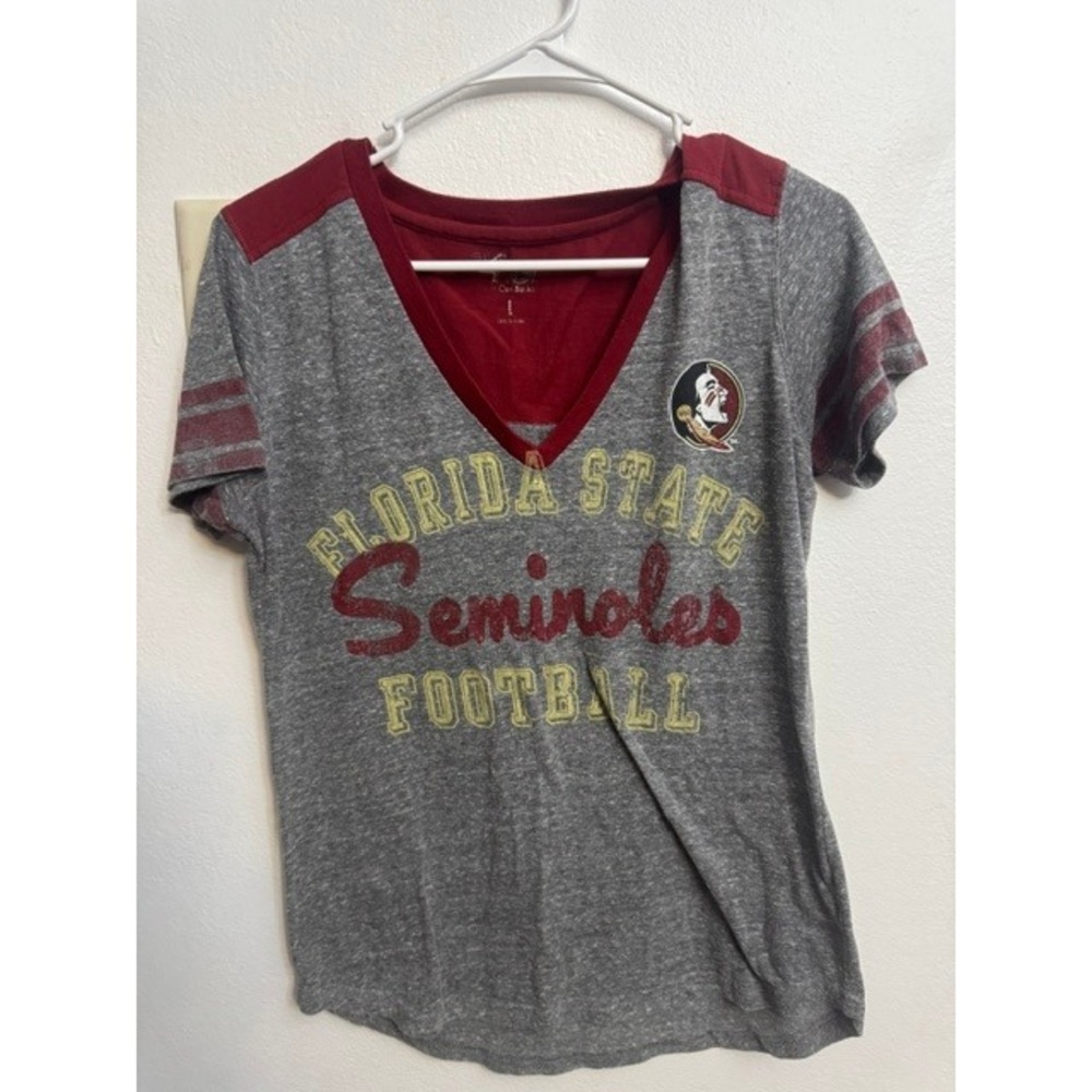 G-III 4Her Florida State Seminoles Football V-Neck T-Shirt Womens L (F)